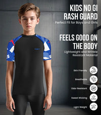Kids Blue Texture BJJ Rash Guard Short Sleeve