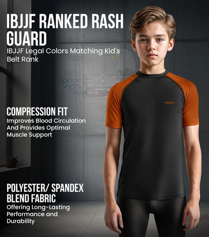 Kids Brown BJJ Rash Guard Short Sleeve