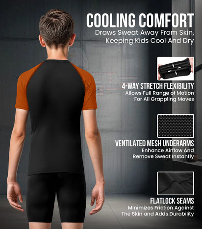 Kids Brown BJJ Rash Guard Short Sleeve