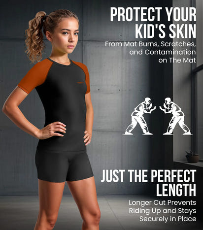 Kids Brown BJJ Rash Guard Short Sleeve