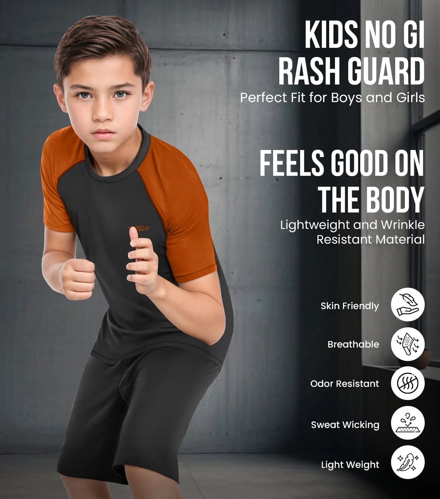 Kids Brown BJJ Rash Guard Short Sleeve