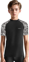 Kids Gray Camo BJJ Rash Guard Short Sleeve