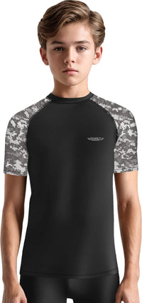 Kids Gray Camo BJJ Rash Guard Short Sleeve