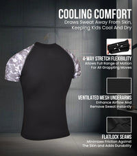 Kids Gray Camo BJJ Rash Guard Short Sleeve