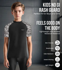 Kids Gray Camo BJJ Rash Guard Short Sleeve