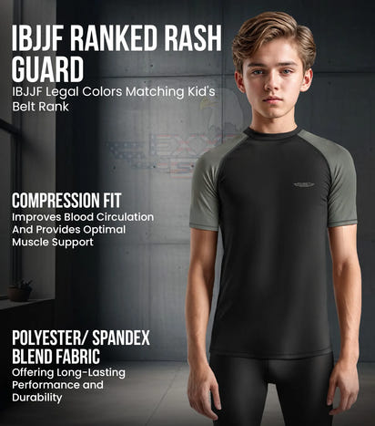 Kids Gray BJJ Rash Guard Short Sleeve