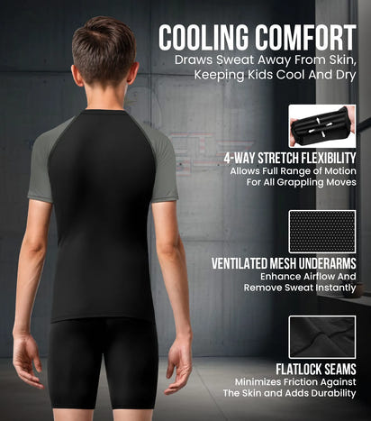 Kids Gray BJJ Rash Guard Short Sleeve