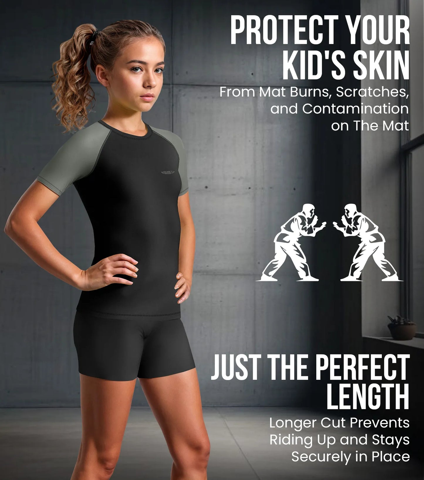 Kids Gray BJJ Rash Guard Short Sleeve