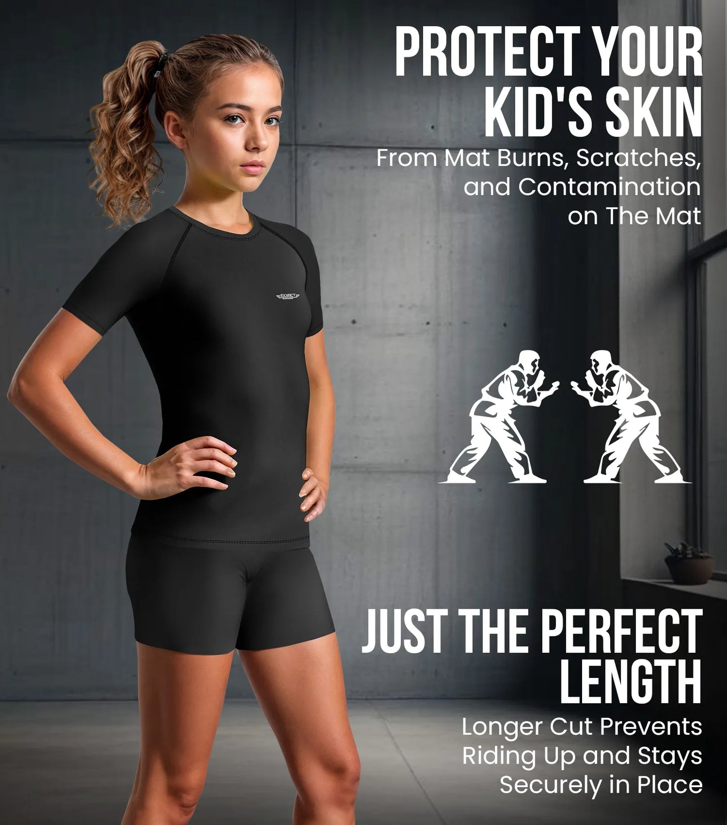 Kids Neon Green Texture BJJ Rash Guard Short Sleeve