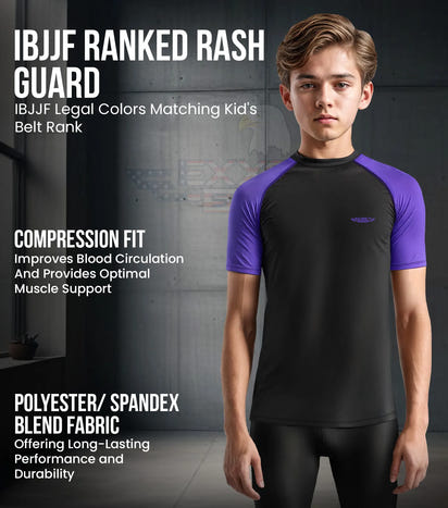 Kids Purple BJJ Rash Guard Short Sleeve