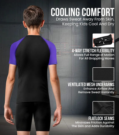 Kids Purple BJJ Rash Guard Short Sleeve