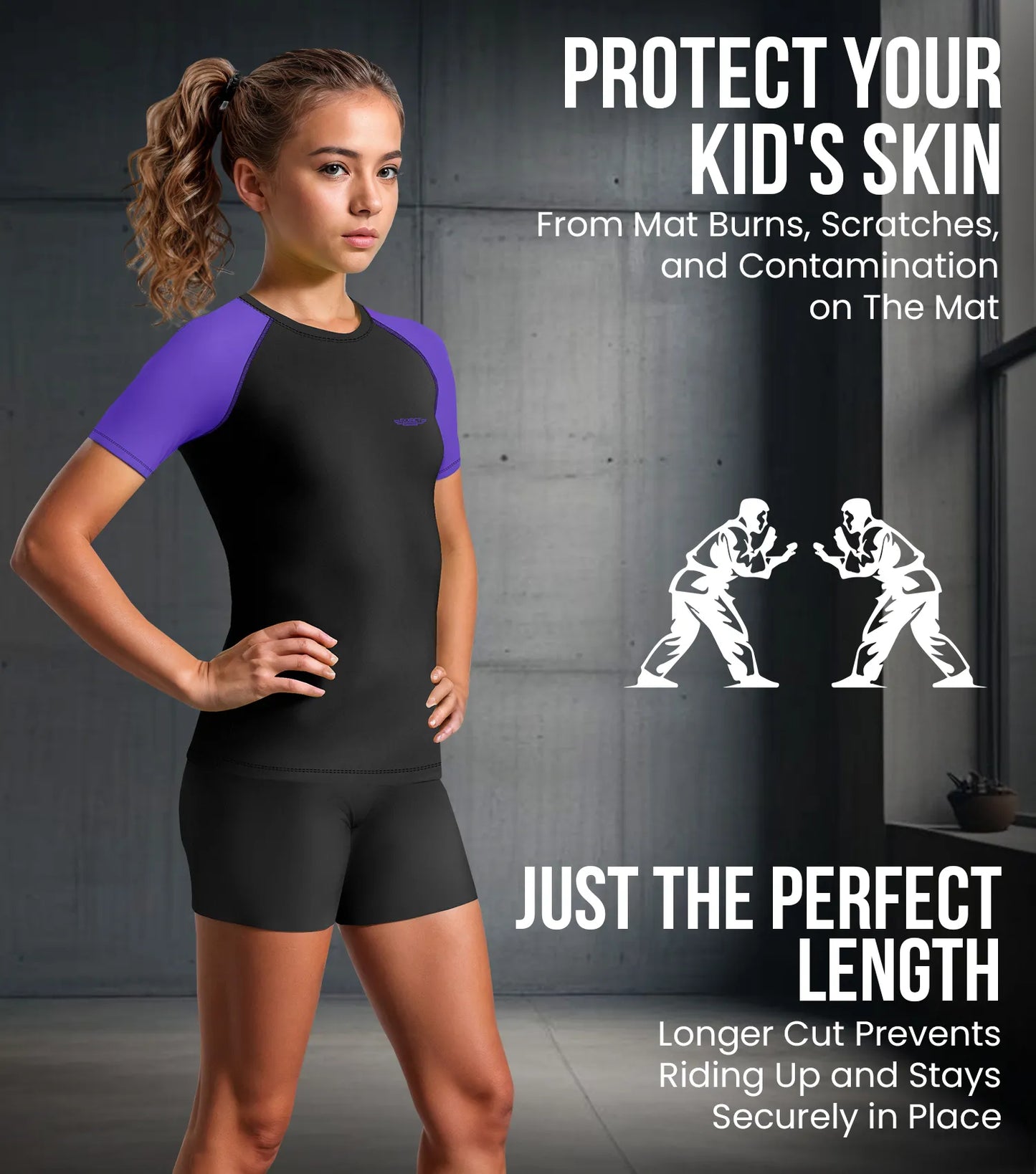 Kids Purple BJJ Rash Guard Short Sleeve