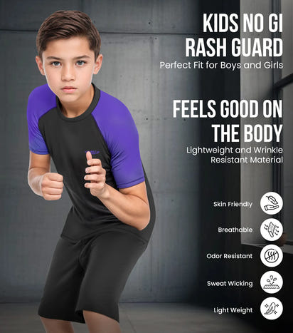 Kids Purple BJJ Rash Guard Short Sleeve