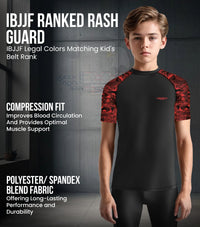 Kids Red Texture BJJ Rash Guard Short Sleeve