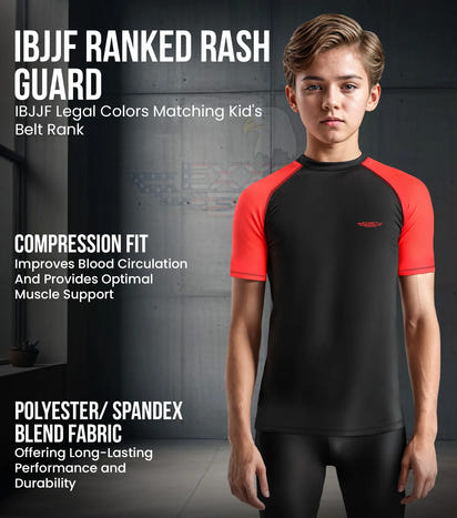 Kids Red BJJ Rash Guard Short Sleeve