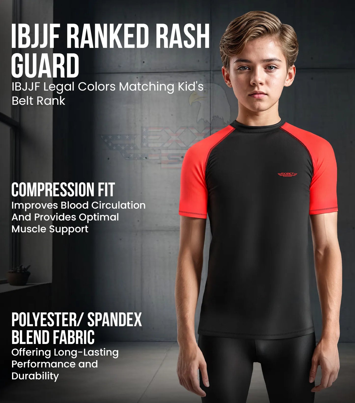 Kids Red BJJ Rash Guard Short Sleeve