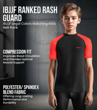 Kids Red BJJ Rash Guard Short Sleeve