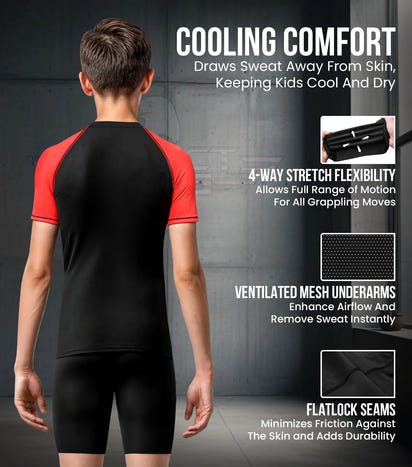 Kids Red BJJ Rash Guard Short Sleeve