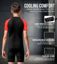 Kids Red BJJ Rash Guard Short Sleeve