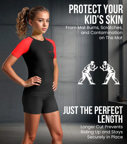 Kids Red BJJ Rash Guard Short Sleeve
