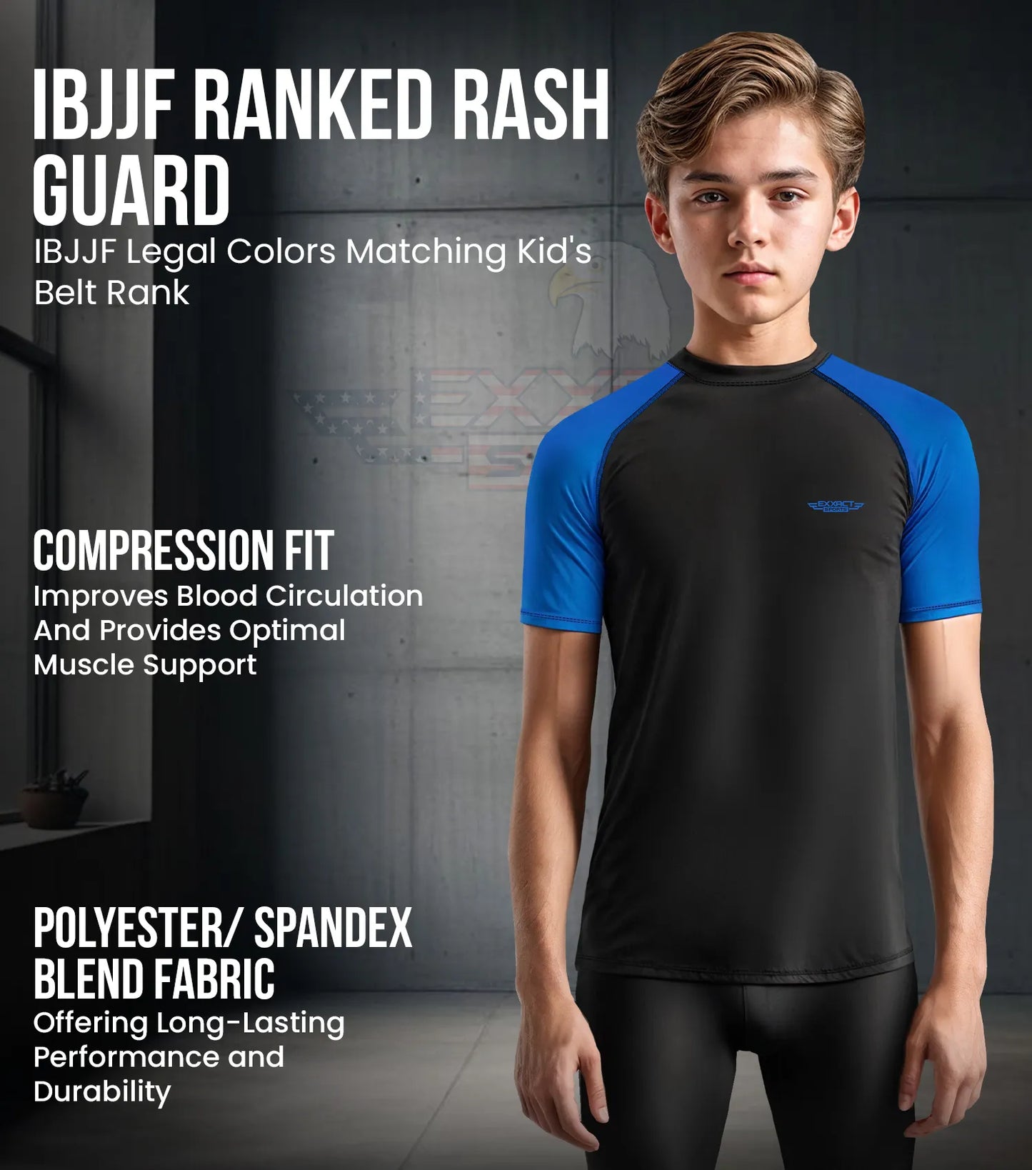 Kids Royal Blue BJJ Rash Guard Short Sleeve