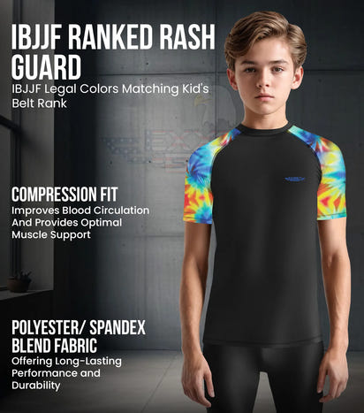 Kids Tie Dye BJJ Rash Guard Short Sleeve