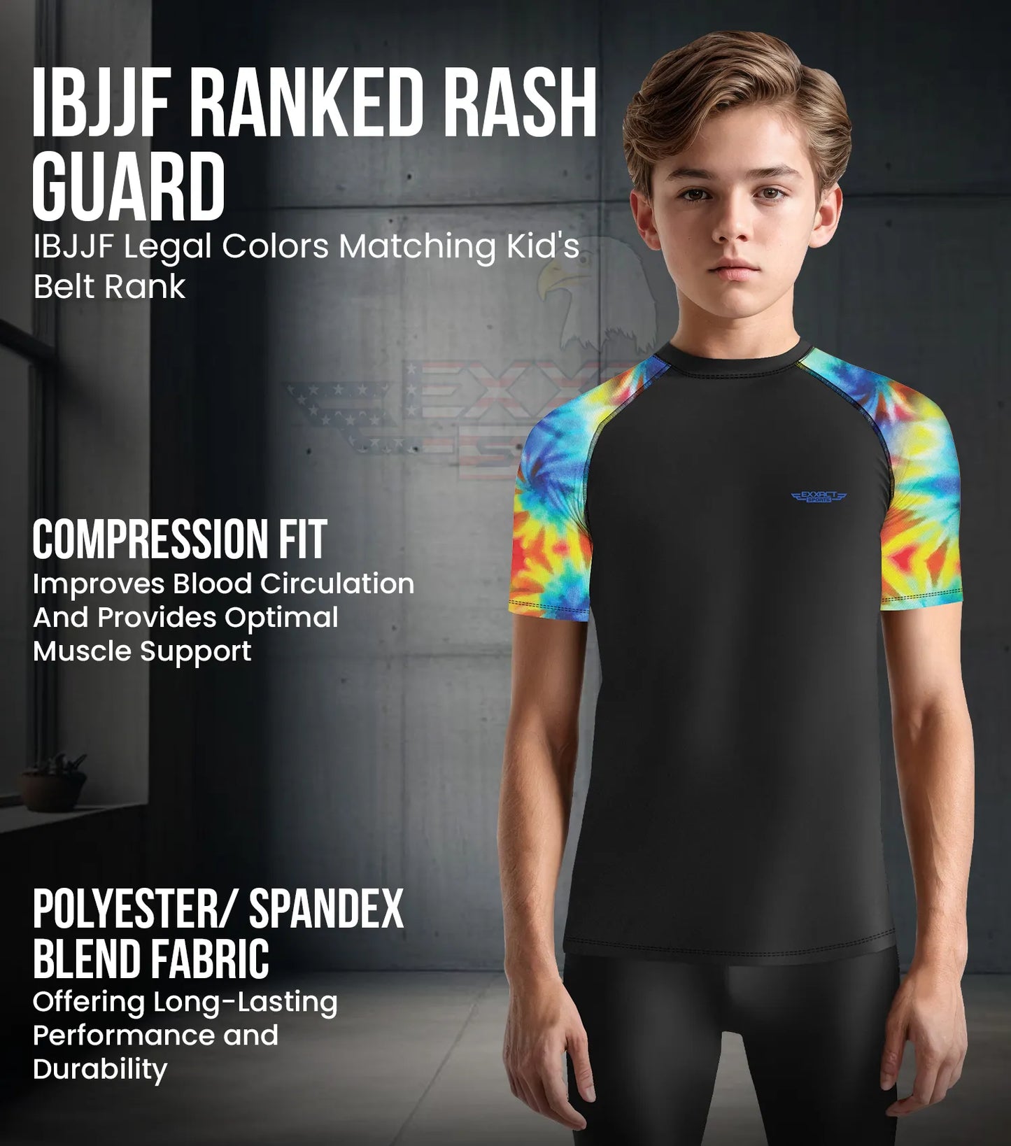 Kids Tie Dye BJJ Rash Guard Short Sleeve