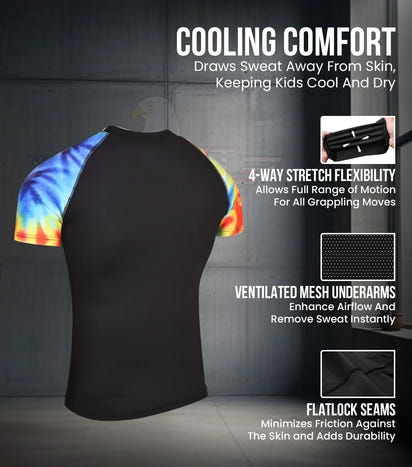 Kids Tie Dye BJJ Rash Guard Short Sleeve