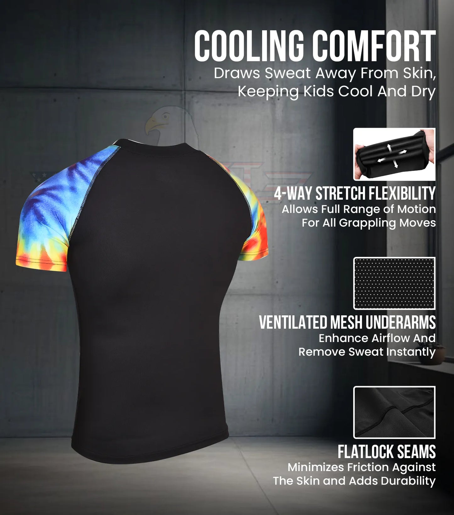 Kids Tie Dye BJJ Rash Guard Short Sleeve