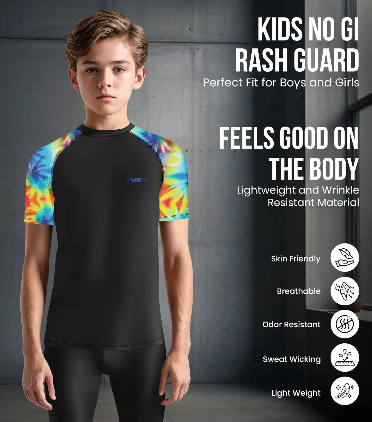 Kids Tie Dye BJJ Rash Guard Short Sleeve