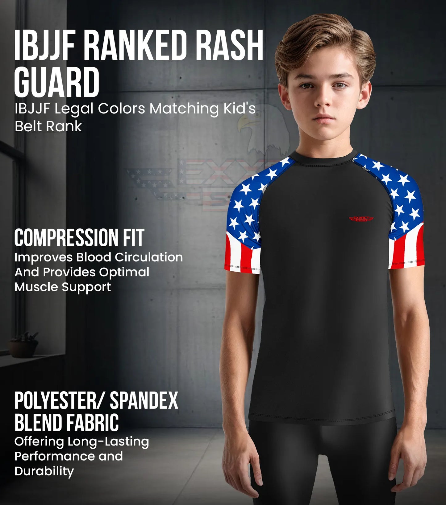 Kids Usa Flag BJJ Rash Guard Short Sleeve