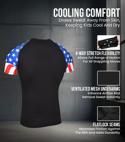 Kids Usa Flag BJJ Rash Guard Short Sleeve