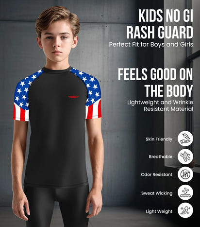 Kids Usa Flag BJJ Rash Guard Short Sleeve