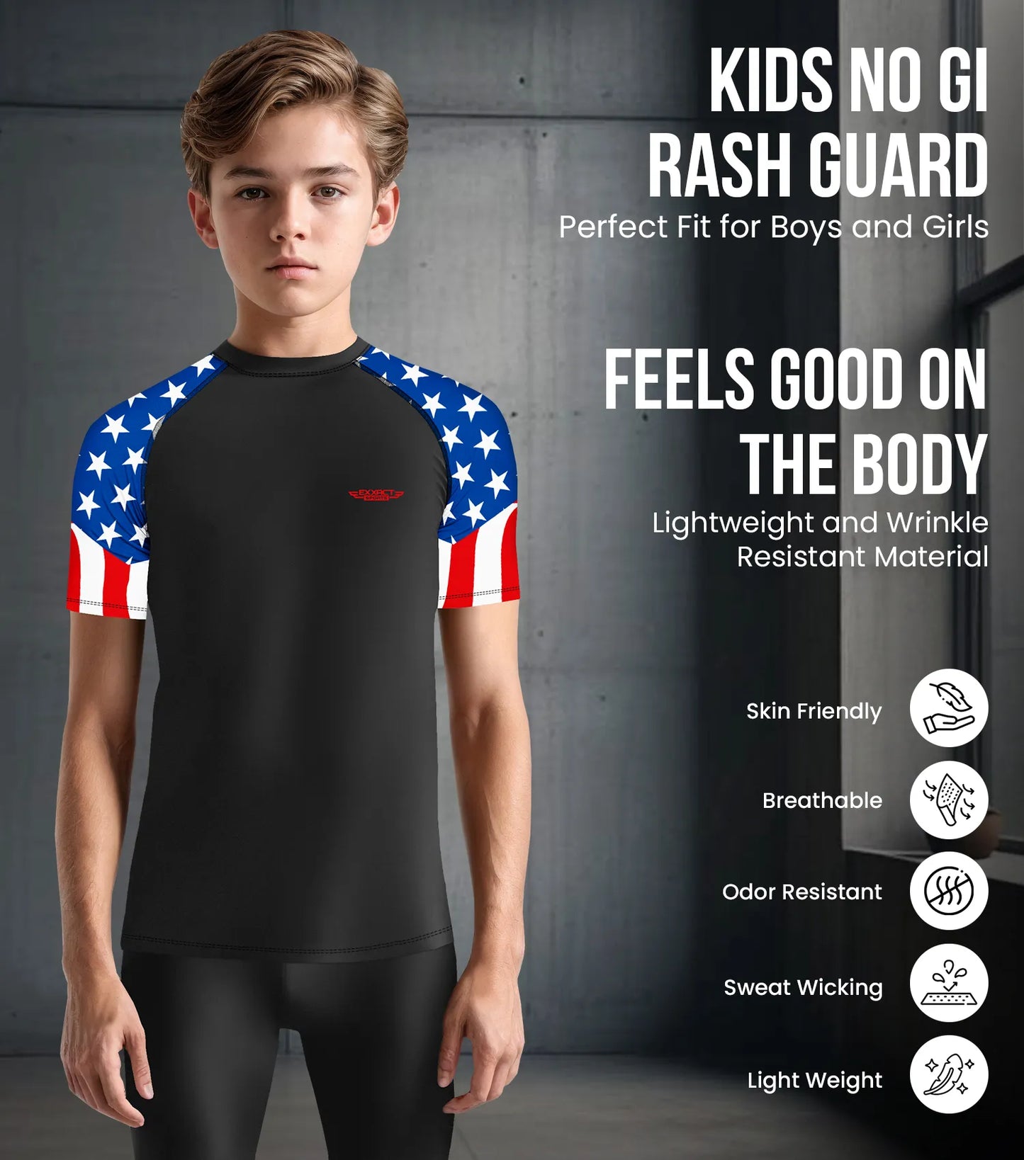 Kids Usa Flag BJJ Rash Guard Short Sleeve