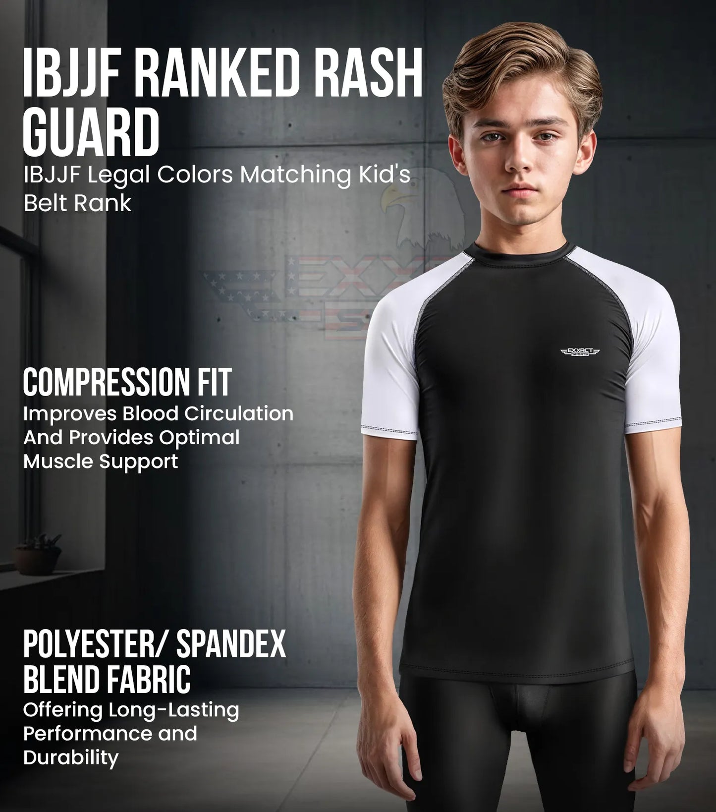 Kids White BJJ Rash Guard Short Sleeve