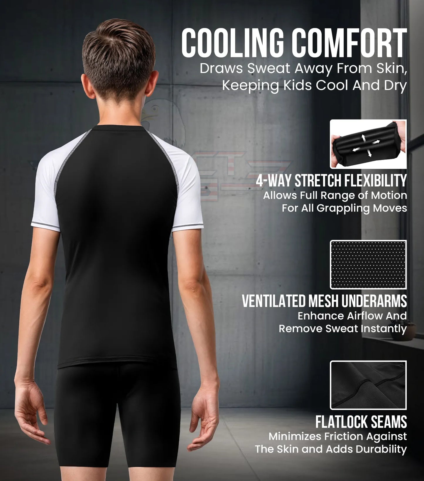 Kids White BJJ Rash Guard Short Sleeve