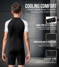 Kids White BJJ Rash Guard Short Sleeve