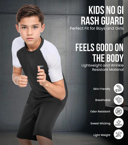 Kids White BJJ Rash Guard Short Sleeve