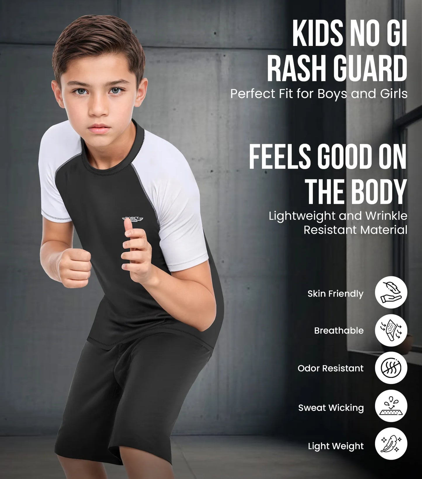 Kids White BJJ Rash Guard Short Sleeve