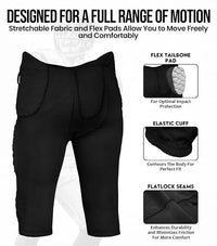 Rebel Men's Integrated Football Pants with Built-in Pads Black (Adult)