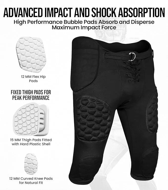 Rebel Men's Integrated Football Pants with Built-in Pads Black (Adult)
