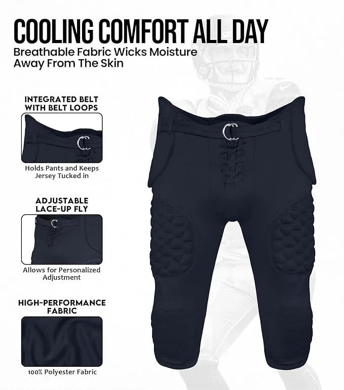 Rebel Men's Integrated Football Pants with Built-in Pads Navy (Adult)