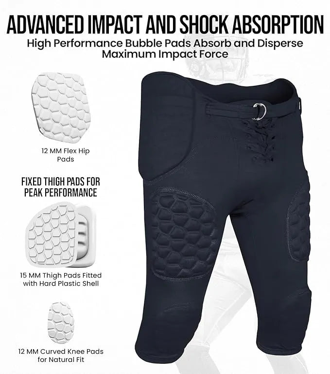 Rebel Men's Integrated Football Pants with Built-in Pads Navy (Adult)