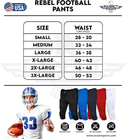 Rebel Men's Integrated Football Pants with Built-in Pads Red (Adult)