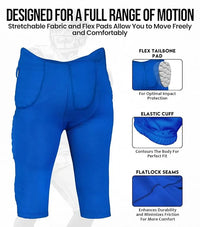 Rebel Men's Integrated Football Pants with Built-in Pads Royal Blue (Adult)