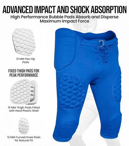 Rebel Men's Integrated Football Pants with Built-in Pads Royal Blue (Adult)