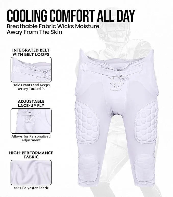 Rebel Men's Integrated Football Pants with Built-in Pads White (Adult)