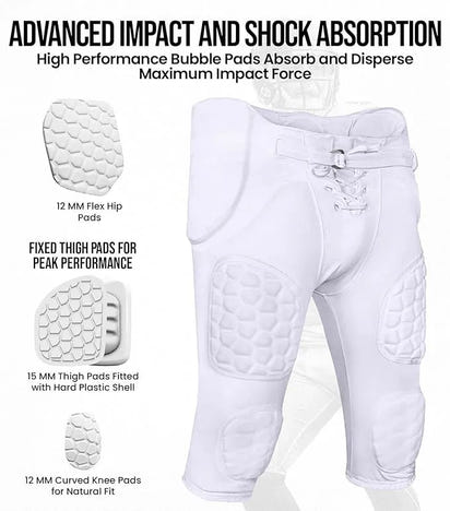 Rebel Men's Integrated Football Pants with Built-in Pads White (Adult)