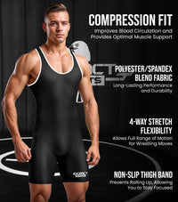 Men's Plain Black Wrestling Singlets, Powerlifting Singlet