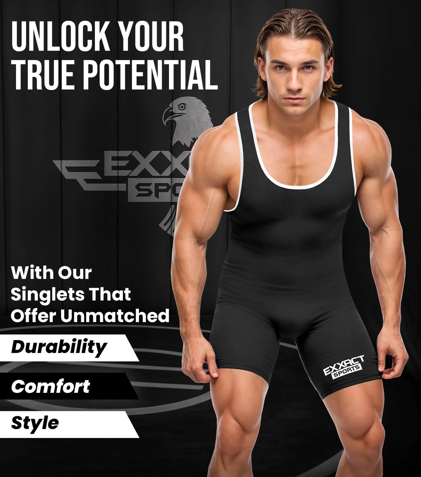 Men's Plain Black Wrestling Singlets, Powerlifting Singlet